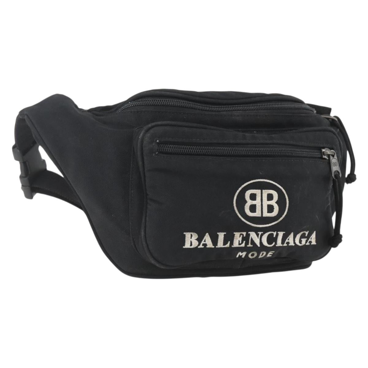 BALENCIAGA Body Bag Canvas Black 482389 Auth ka873