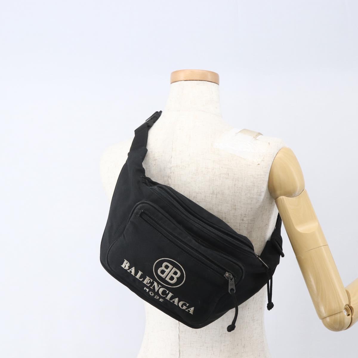 BALENCIAGA Body Bag Canvas Black 482389 Auth ka873