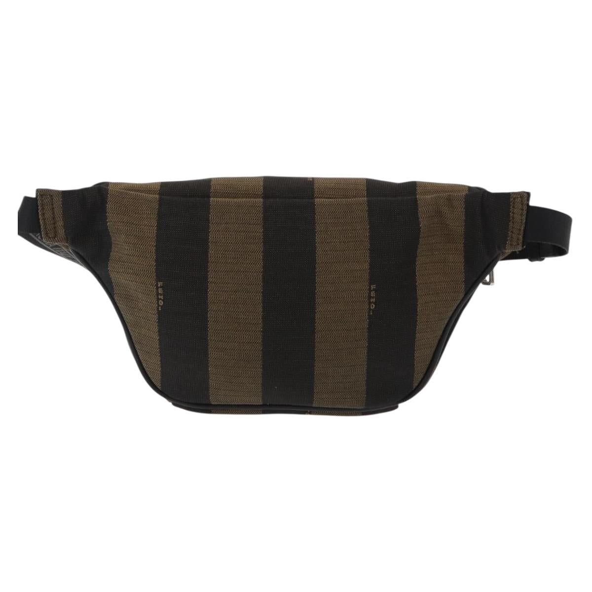 FENDI Pecan Canvas Body Bag Brown Black Silver Auth ka880
