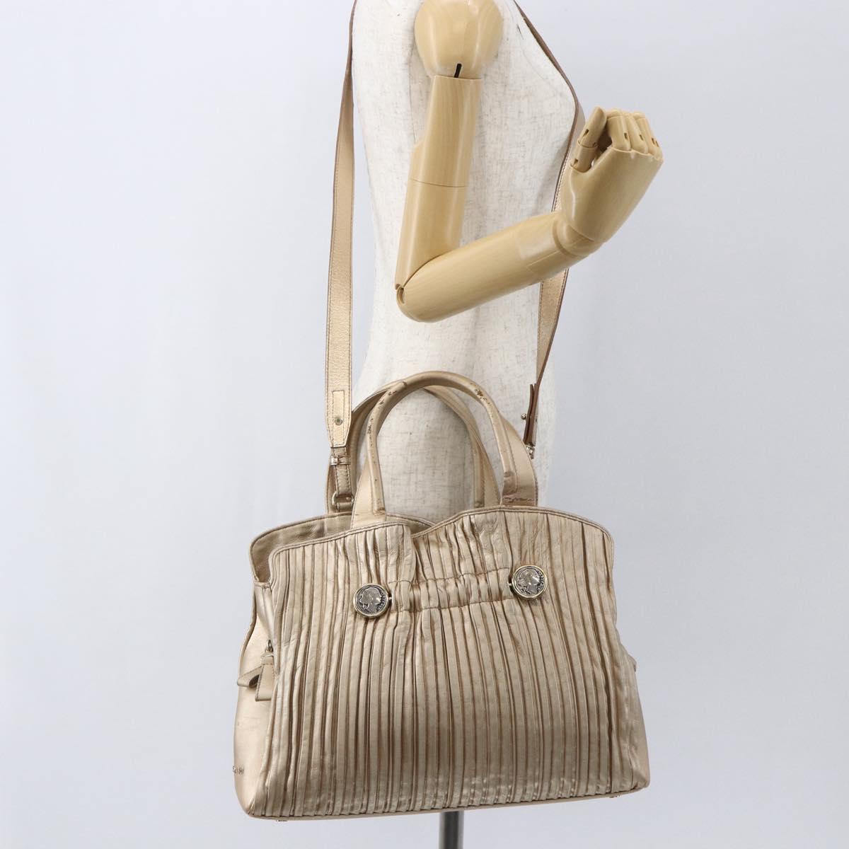 BVLGARI Hand Bag Leather 2way Gold Auth ka881
