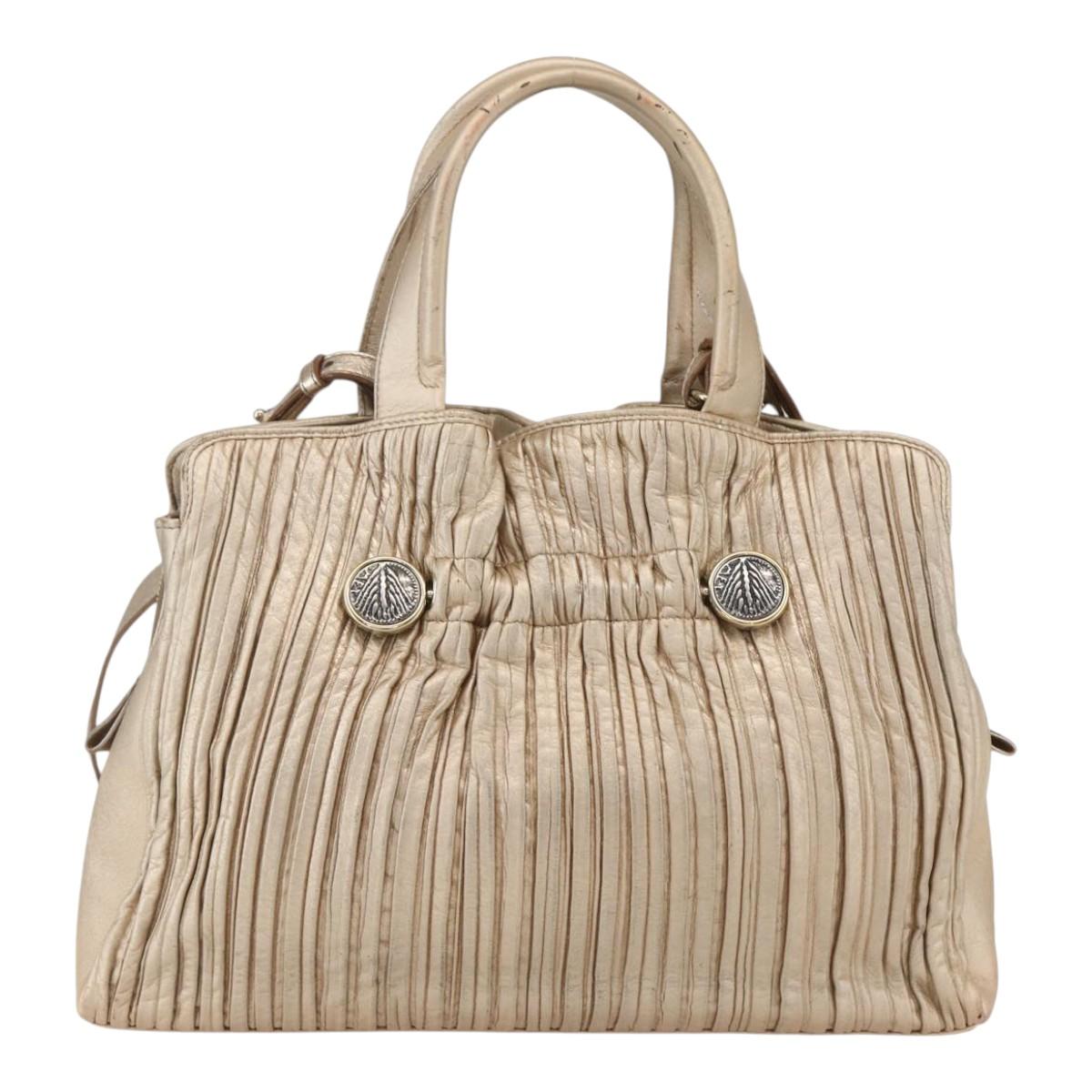 BVLGARI Hand Bag Leather 2way Gold Auth ka881