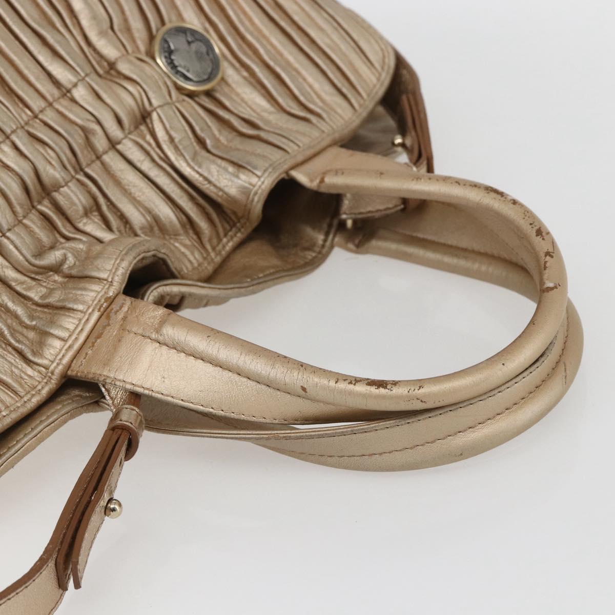 BVLGARI Hand Bag Leather 2way Gold Auth ka881