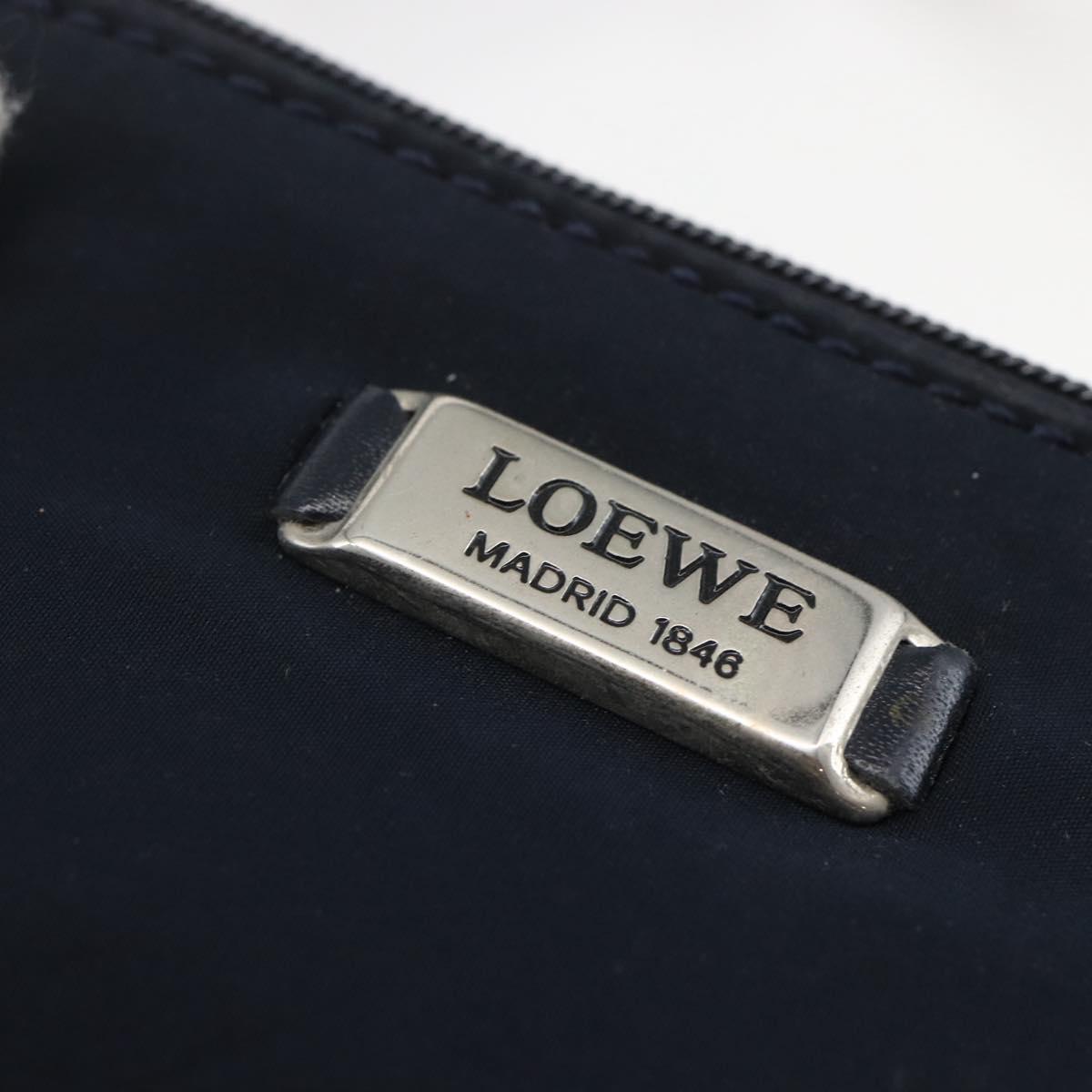 LOEWE Mesh Hand Bag Nylon Leather Blue Auth ka884