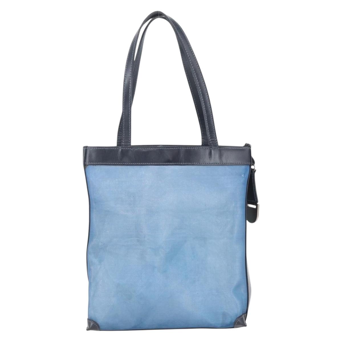 LOEWE Mesh Hand Bag Nylon Leather Blue Auth ka884