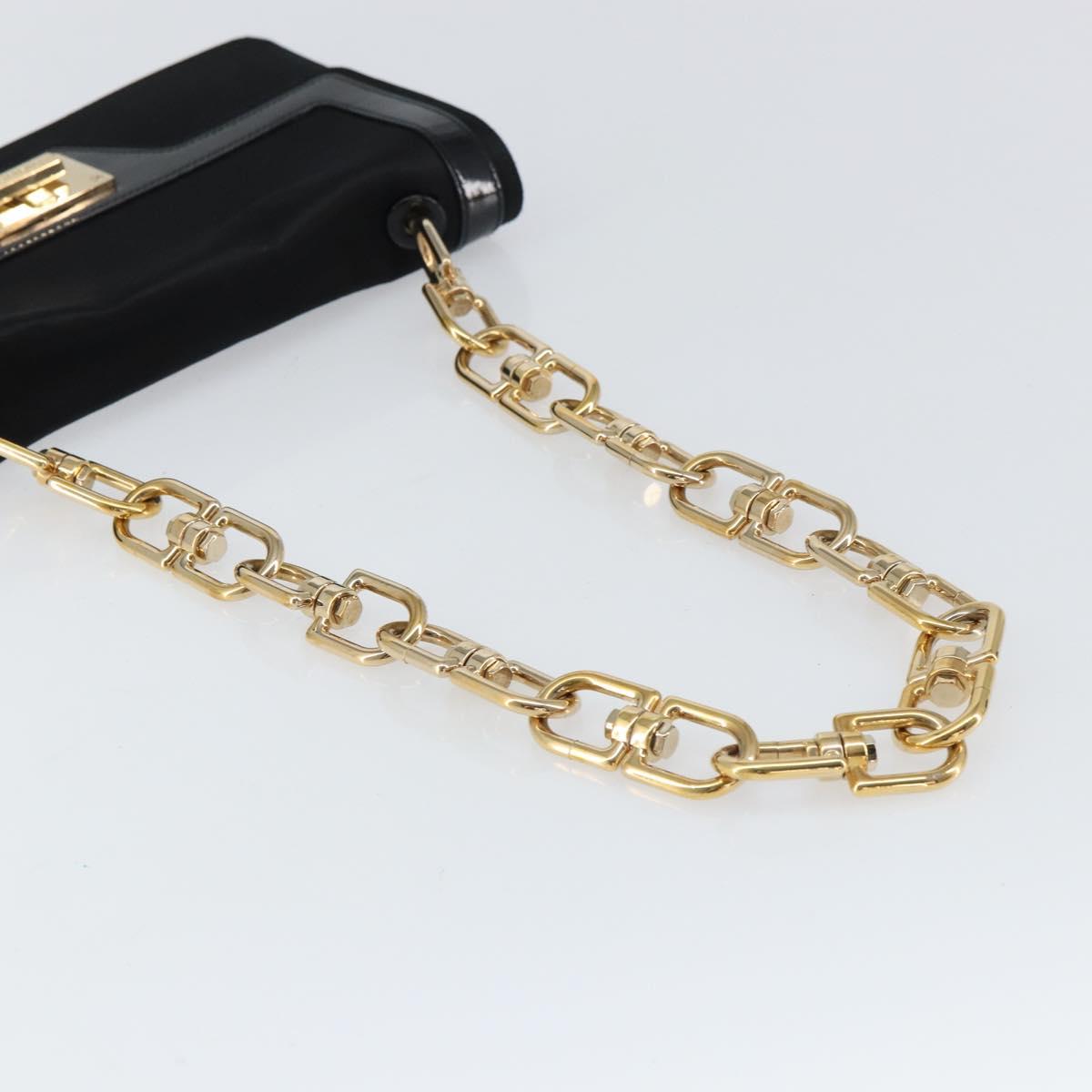GIVENCHY Chain Shoulder Bag Satin Black Gold Auth ka890