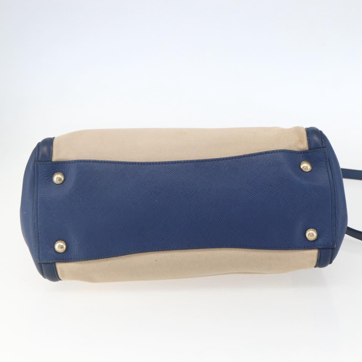 PRADA Hand Bag Canvas 2way Beige Blue Auth ka891