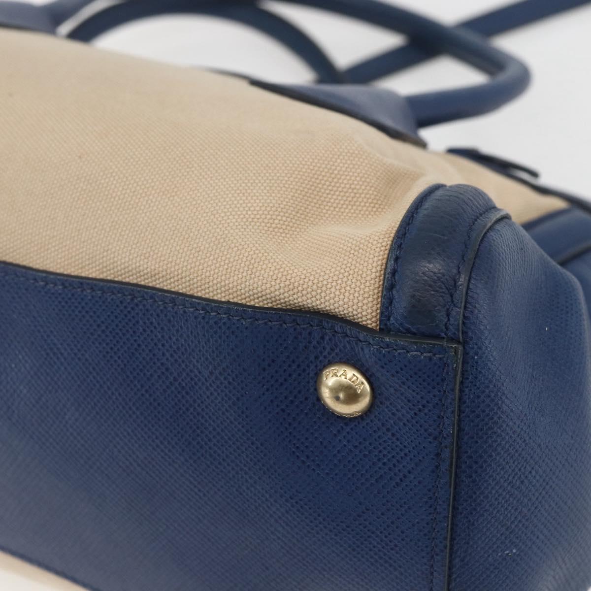 PRADA Hand Bag Canvas 2way Beige Blue Auth ka891