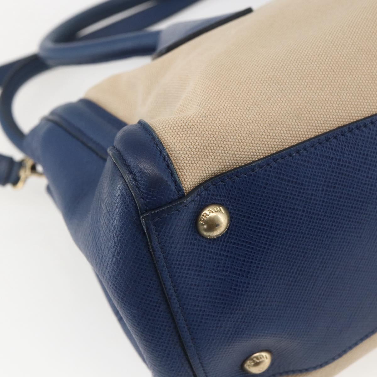 PRADA Hand Bag Canvas 2way Beige Blue Auth ka891