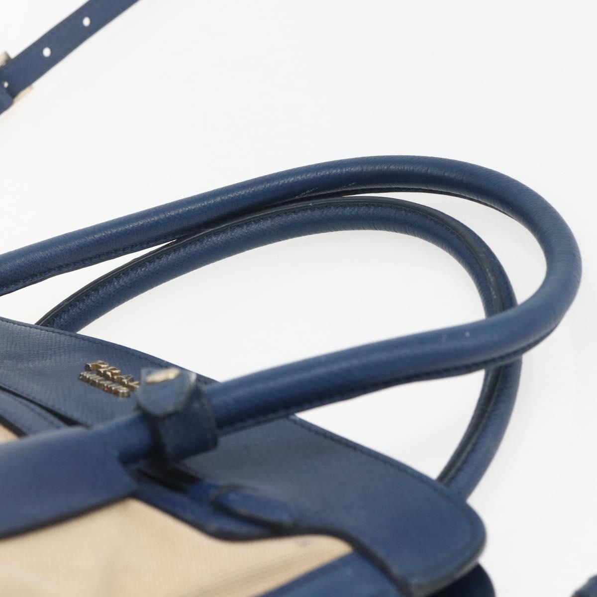 PRADA Hand Bag Canvas 2way Beige Blue Auth ka891