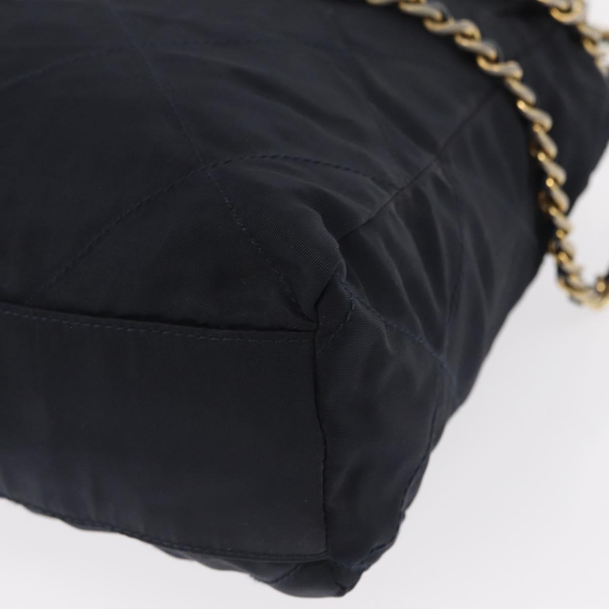 PRADA Chain Shoulder Bag Nylon Navy Gold Auth ka893
