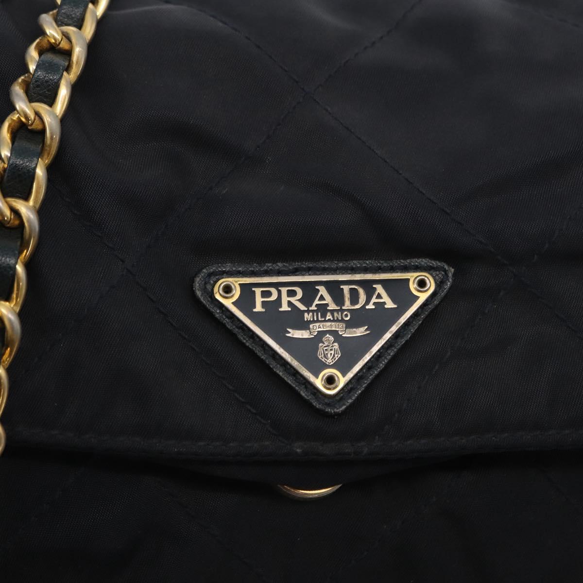 PRADA Chain Shoulder Bag Nylon Navy Gold Auth ka893