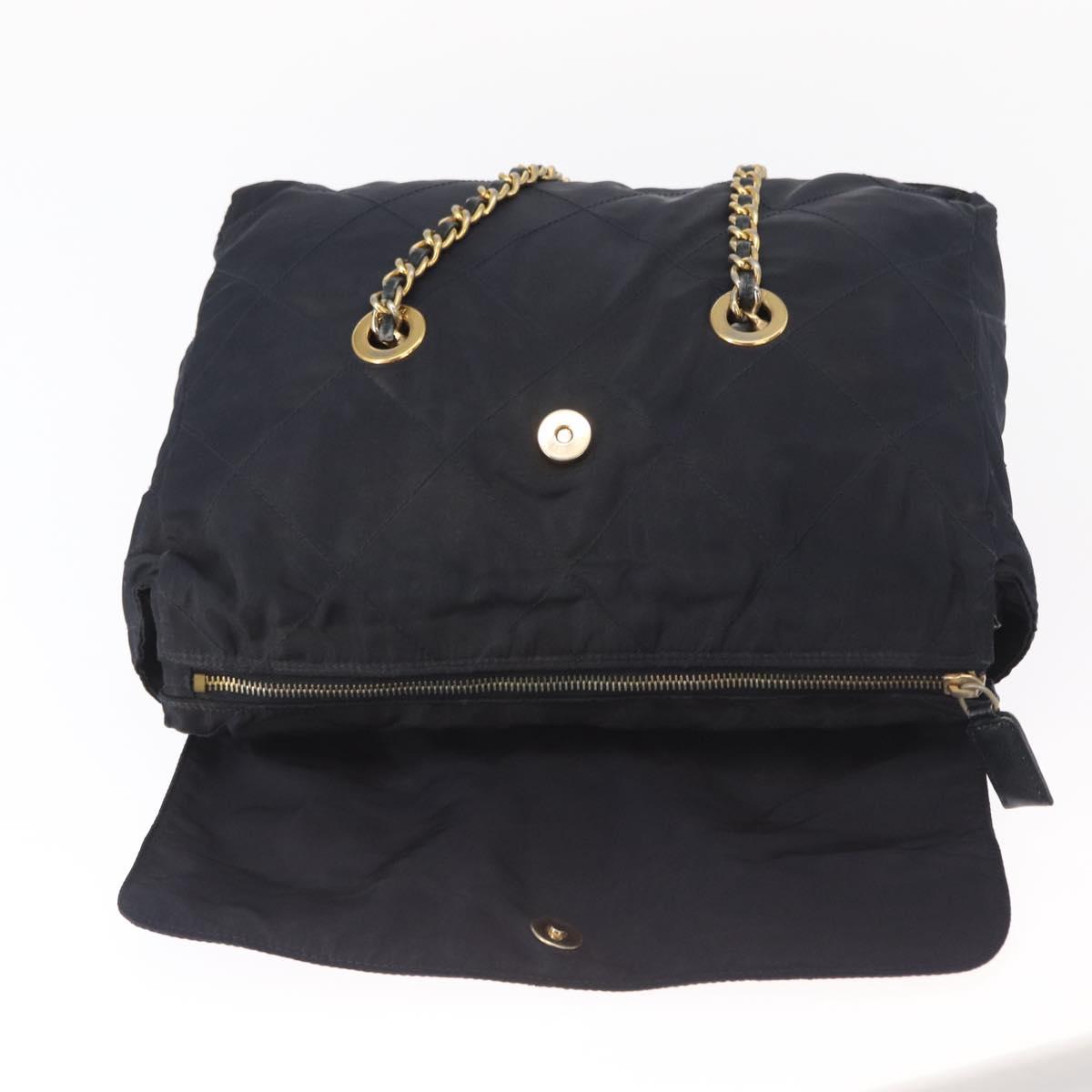 PRADA Chain Shoulder Bag Nylon Navy Gold Auth ka893