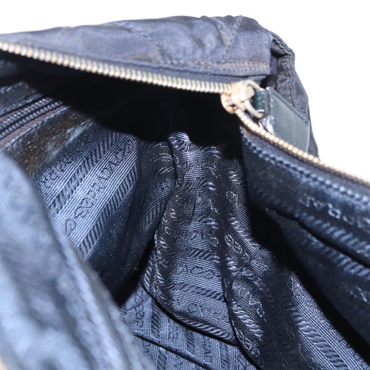 PRADA Chain Shoulder Bag Nylon Navy Gold Auth ka893