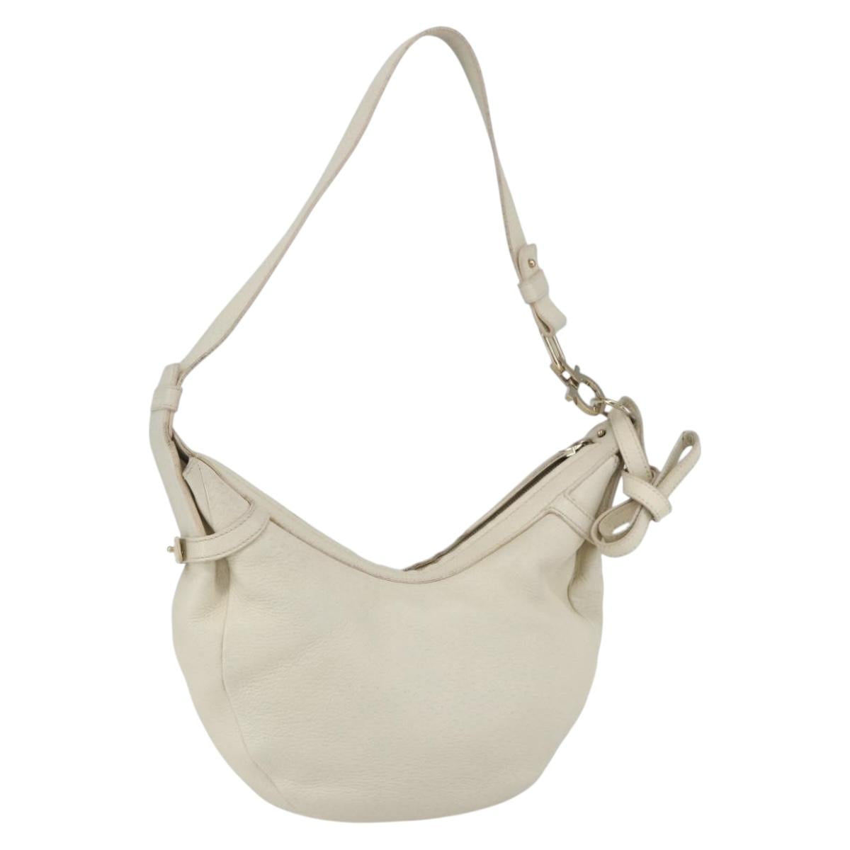 Salvatore Ferragamo Shoulder Bag Leather Beige Gold Auth ka894