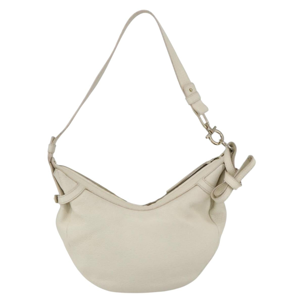 Salvatore Ferragamo Shoulder Bag Leather Beige Gold Auth ka894