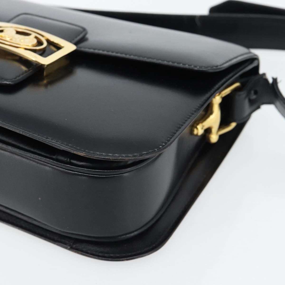 CELINE Horse Carriage Shoulder Bag Leather Black Gold Auth ka895