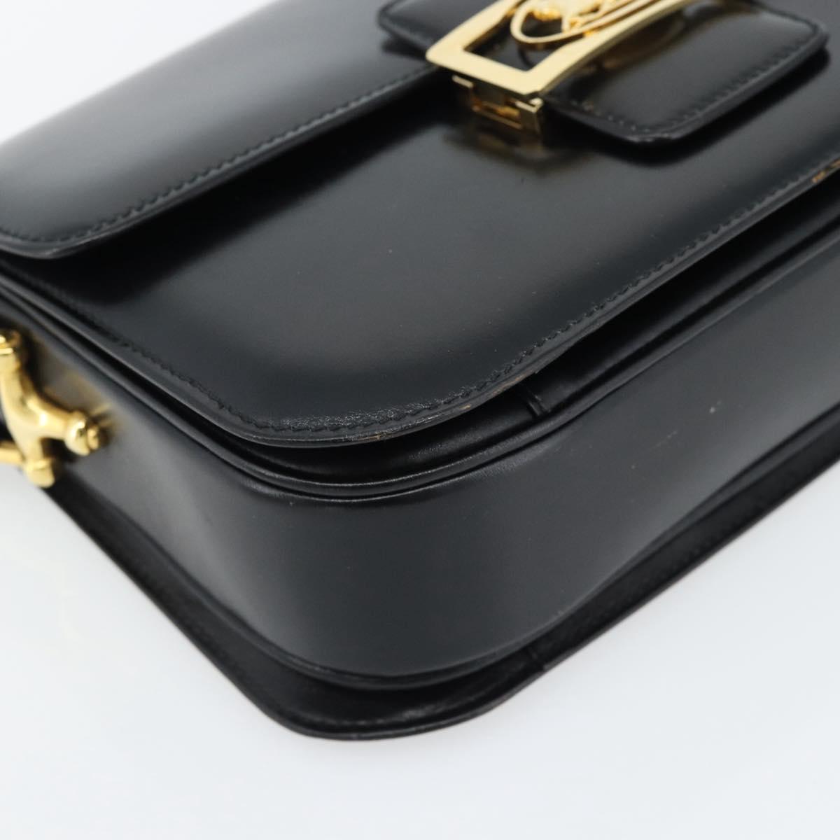 CELINE Horse Carriage Shoulder Bag Leather Black Gold Auth ka895