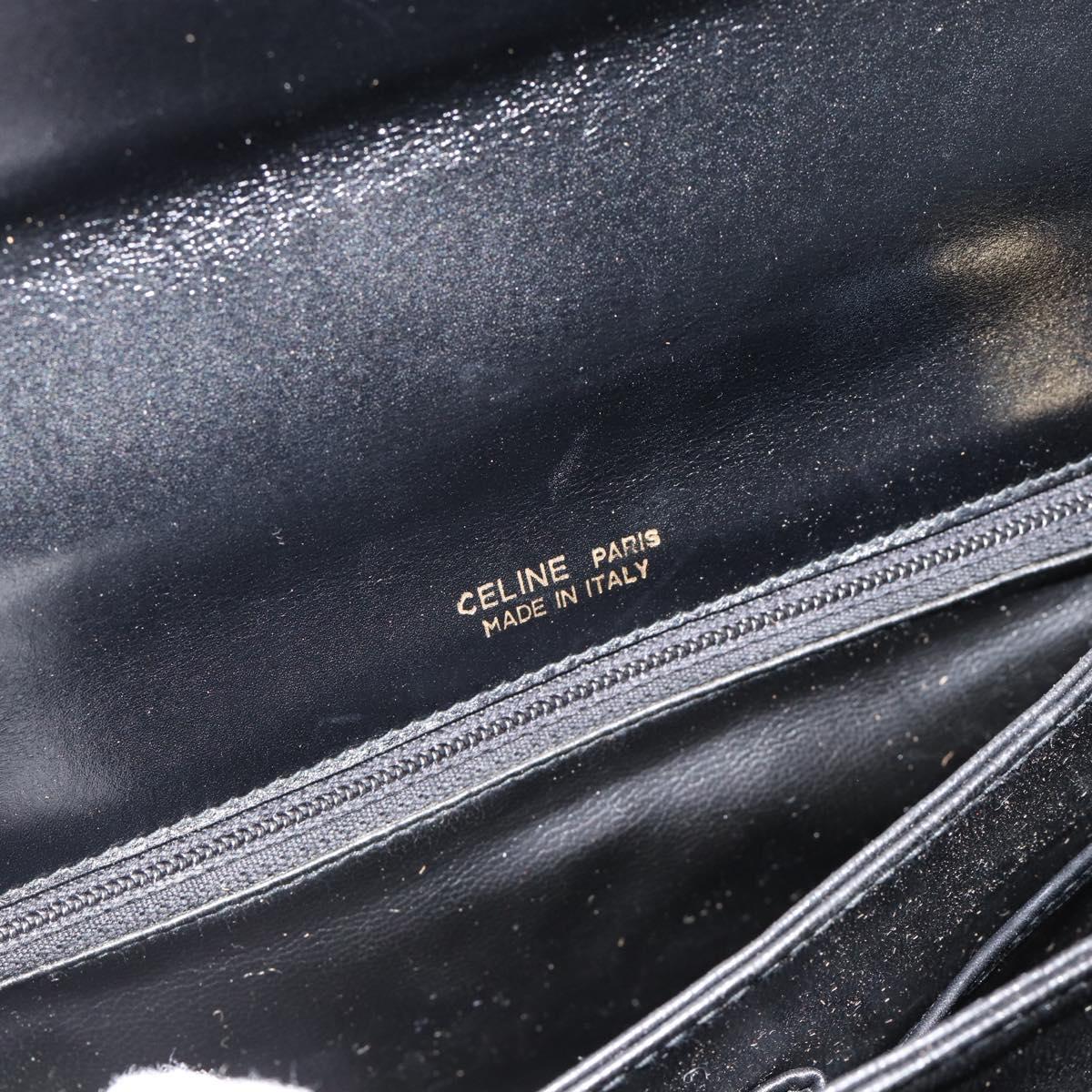 CELINE Horse Carriage Shoulder Bag Leather Black Gold Auth ka895