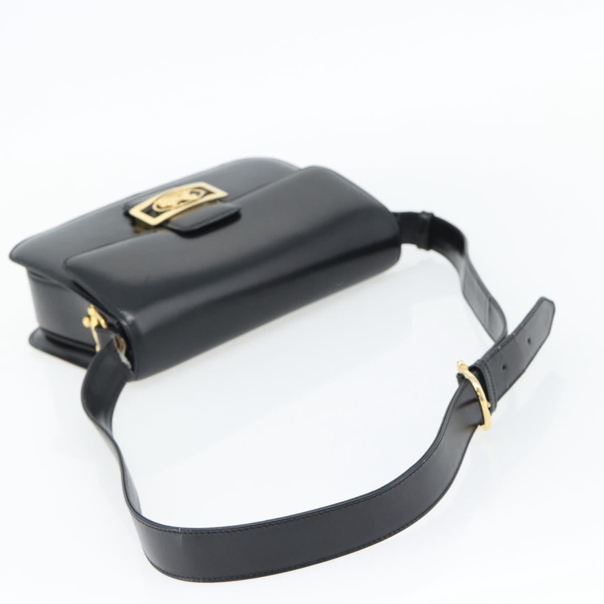 CELINE Horse Carriage Shoulder Bag Leather Black Gold Auth ka895