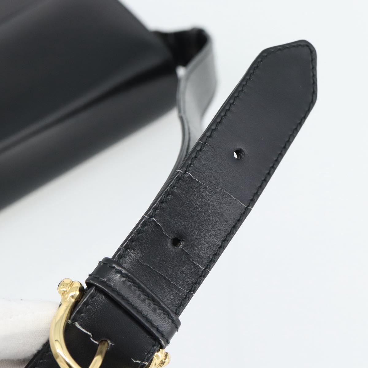 CELINE Horse Carriage Shoulder Bag Leather Black Gold Auth ka895