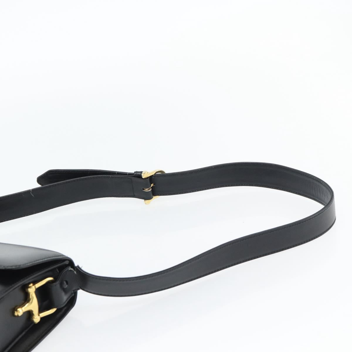 CELINE Horse Carriage Shoulder Bag Leather Black Gold Auth ka895