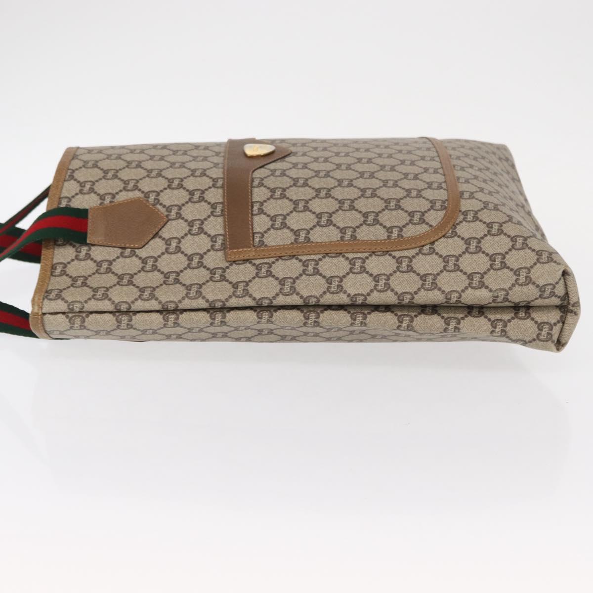 GUCCI GG Plus Supreme Web Sherry Line Tote Bag PVC Beige Gold Auth ka901