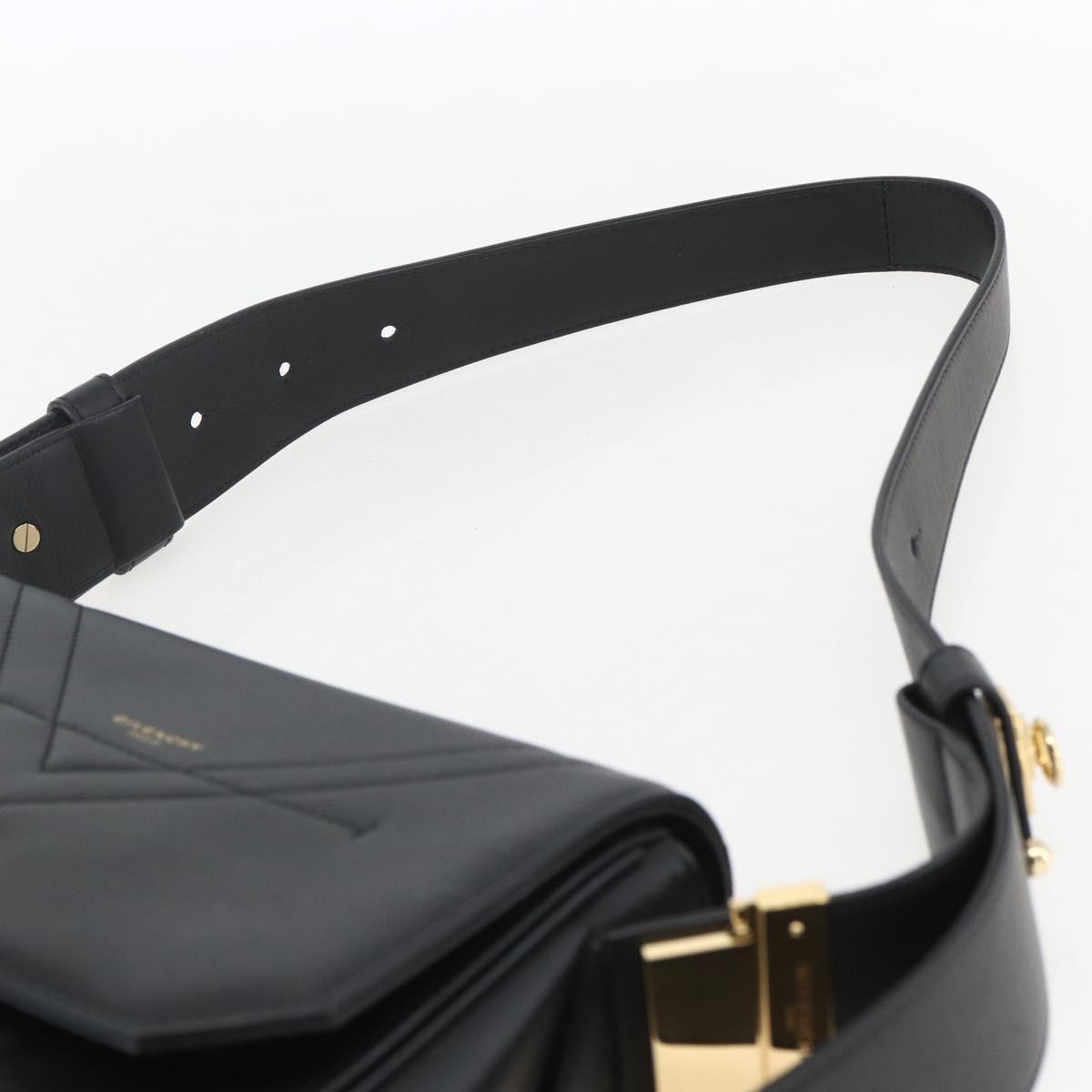 GIVENCHY Shoulder Bag Leather Black Gold Auth ka908V
