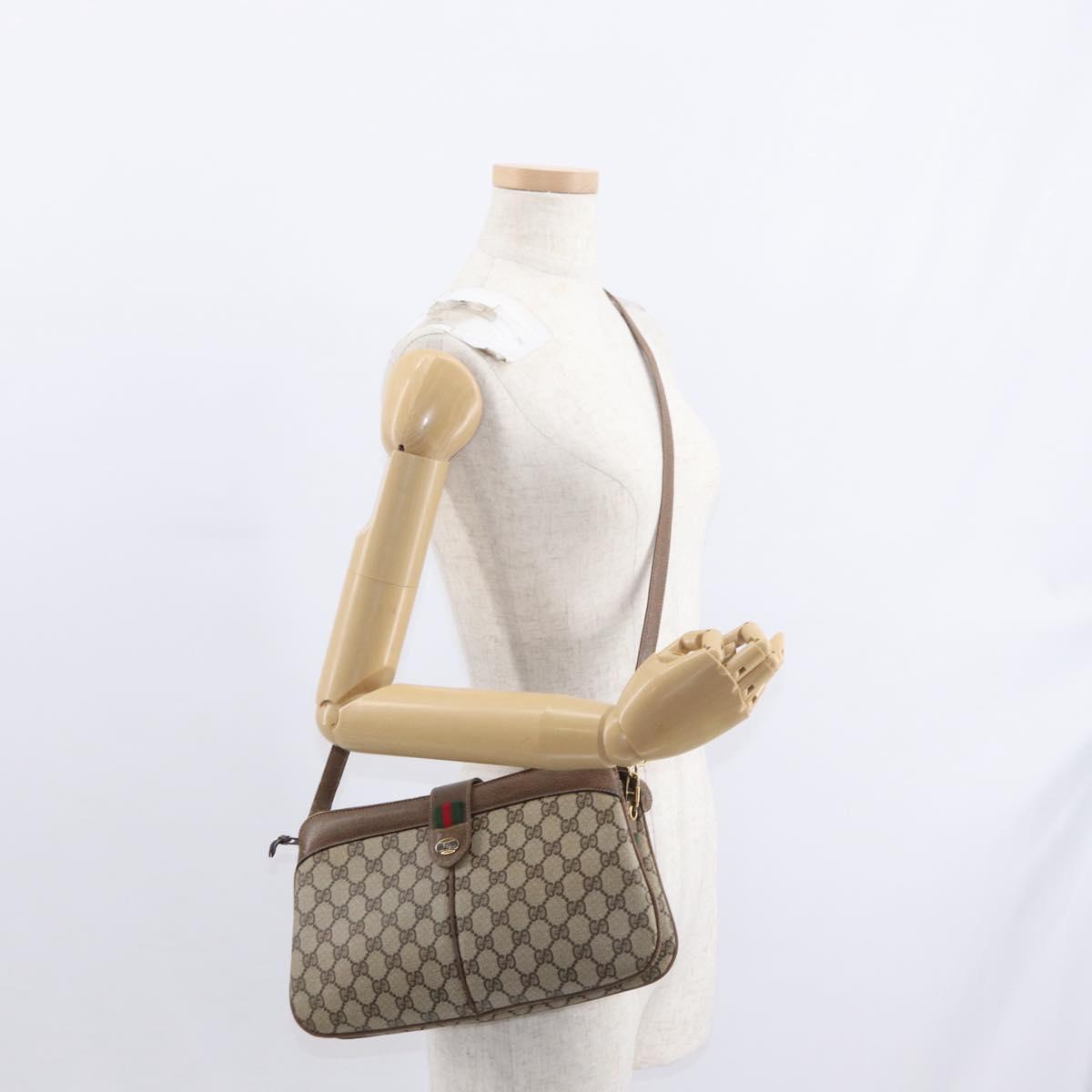 GUCCI GG Supreme Web Sherry Line Bag PVC Beige Gold 904 02 043 Auth ka921