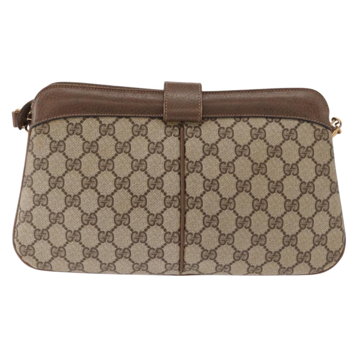 GUCCI GG Supreme Web Sherry Line Bag PVC Beige Gold 904 02 043 Auth ka921