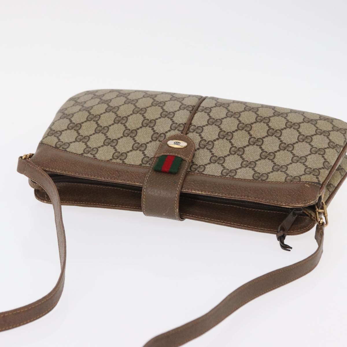 GUCCI GG Supreme Web Sherry Line Bag PVC Beige Gold 904 02 043 Auth ka921