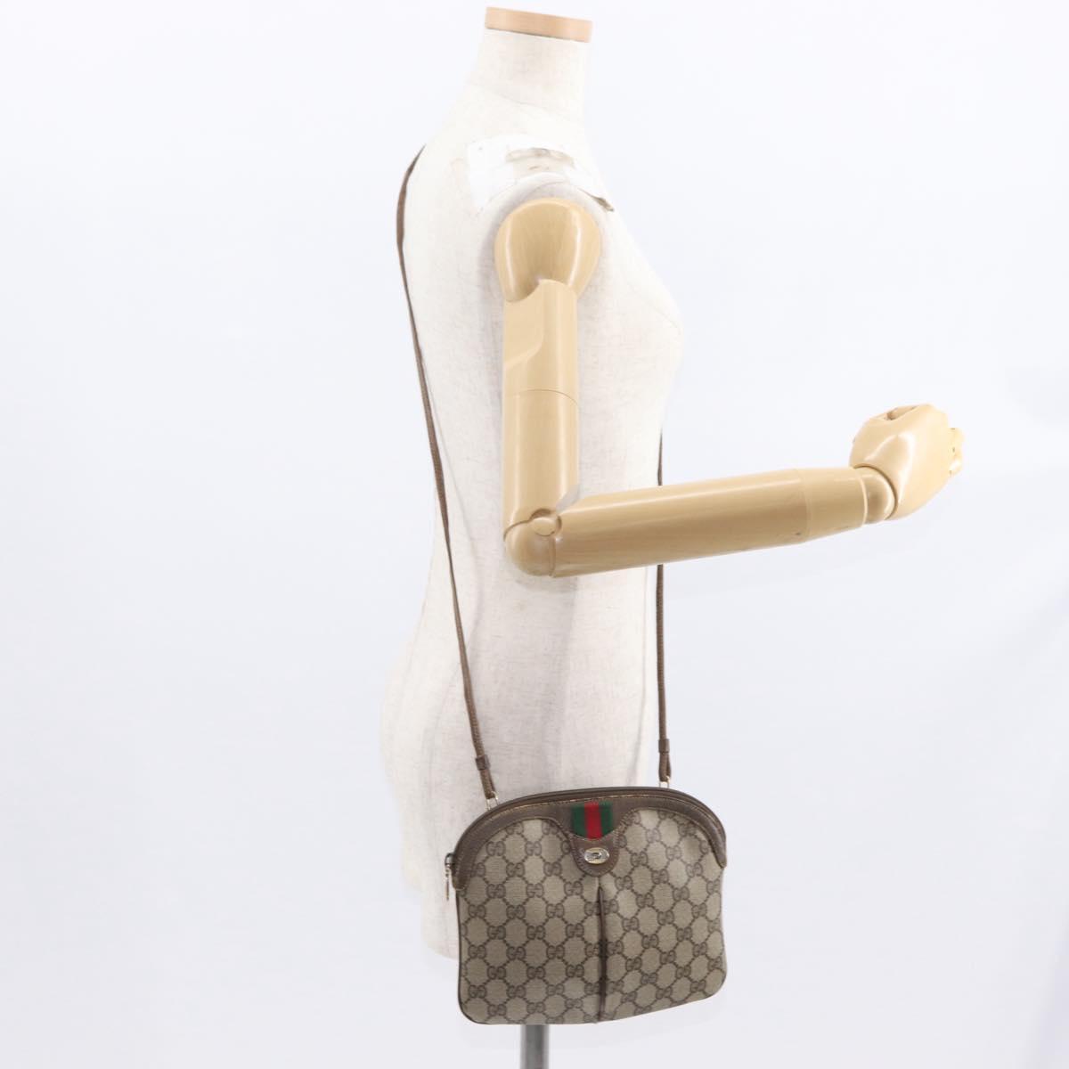 GUCCI GG Supreme Web Sherry Line Bag PVC Beige Gold 904 02 047 Auth ka922