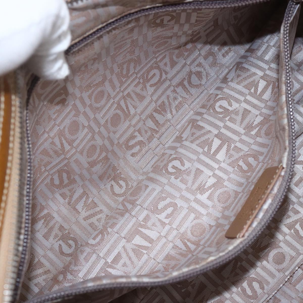 Salvatore Ferragamo Gancini Shoulder Bag Patent leather Brown Silver Auth ka928