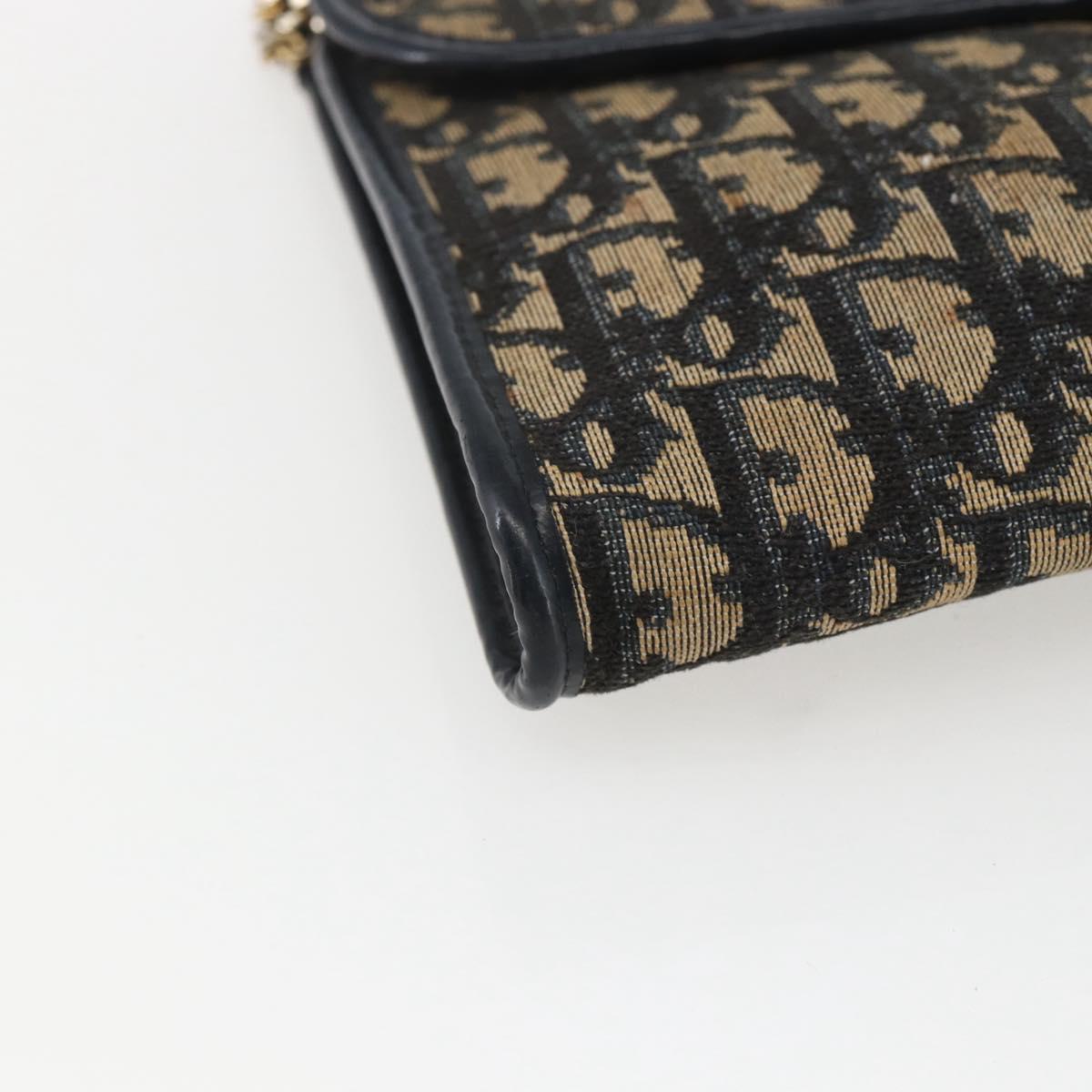 Christian Dior Trotter Canvas Chain Shoulder Bag Navy Gold Auth ka934