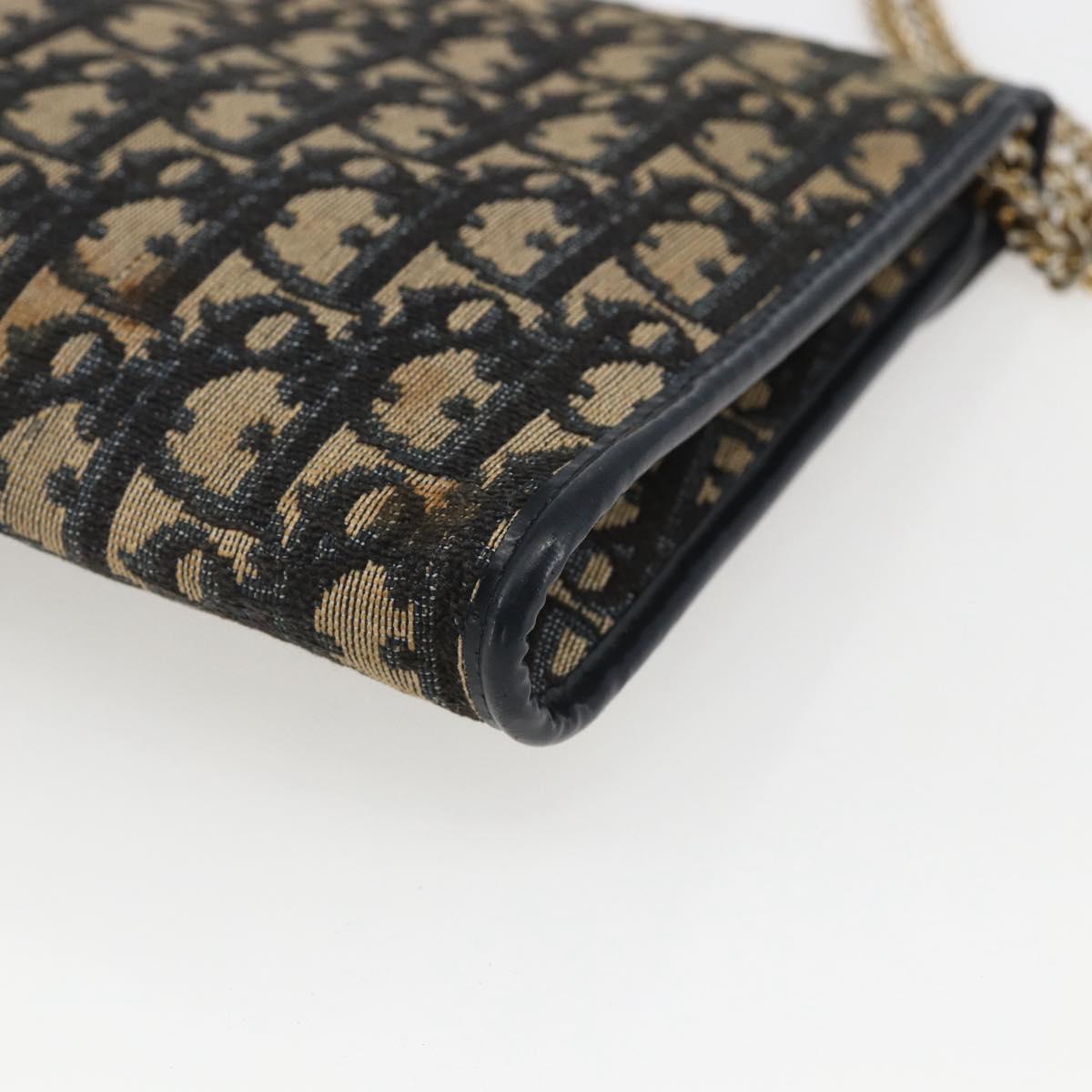 Christian Dior Trotter Canvas Chain Shoulder Bag Navy Gold Auth ka934