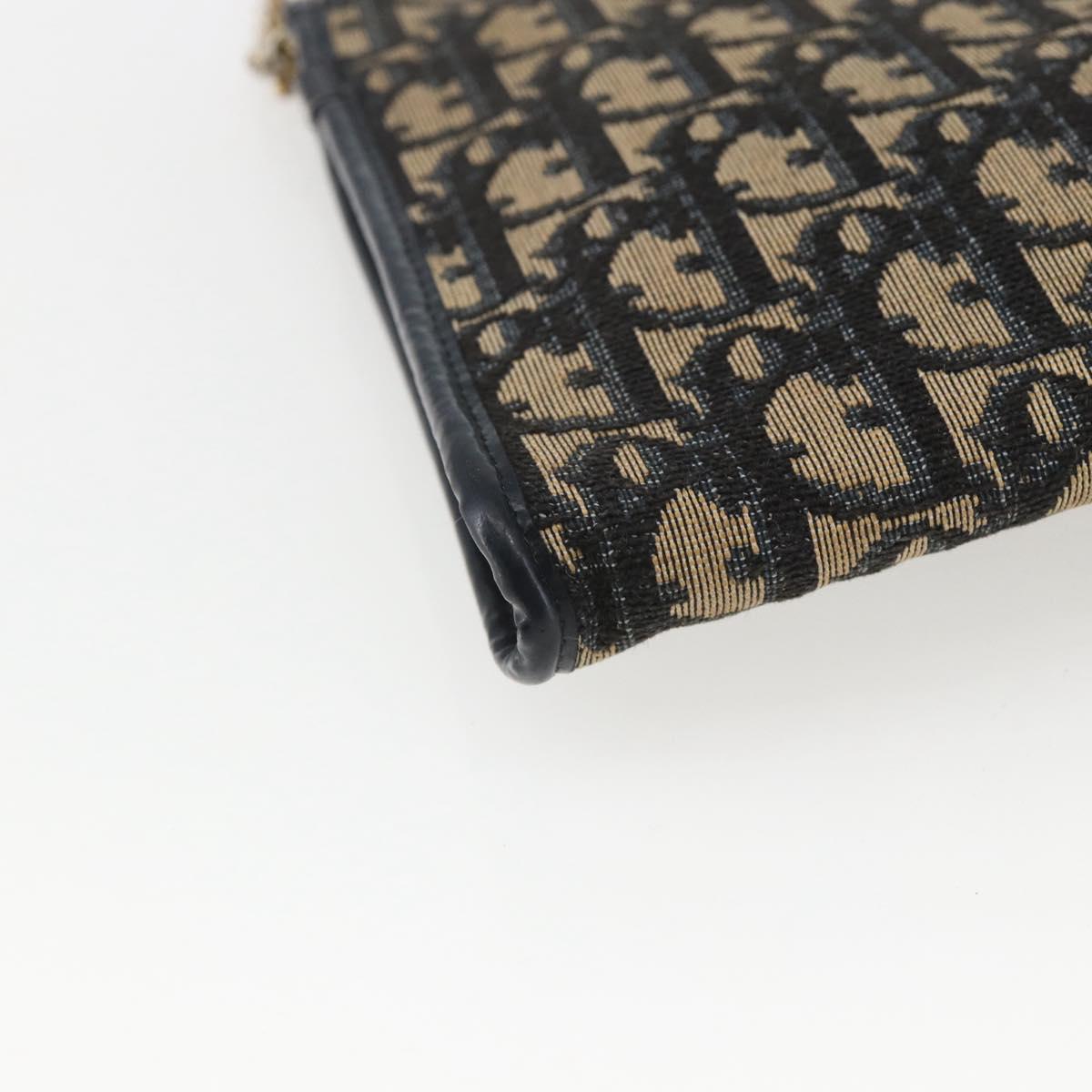 Christian Dior Trotter Canvas Chain Shoulder Bag Navy Gold Auth ka934