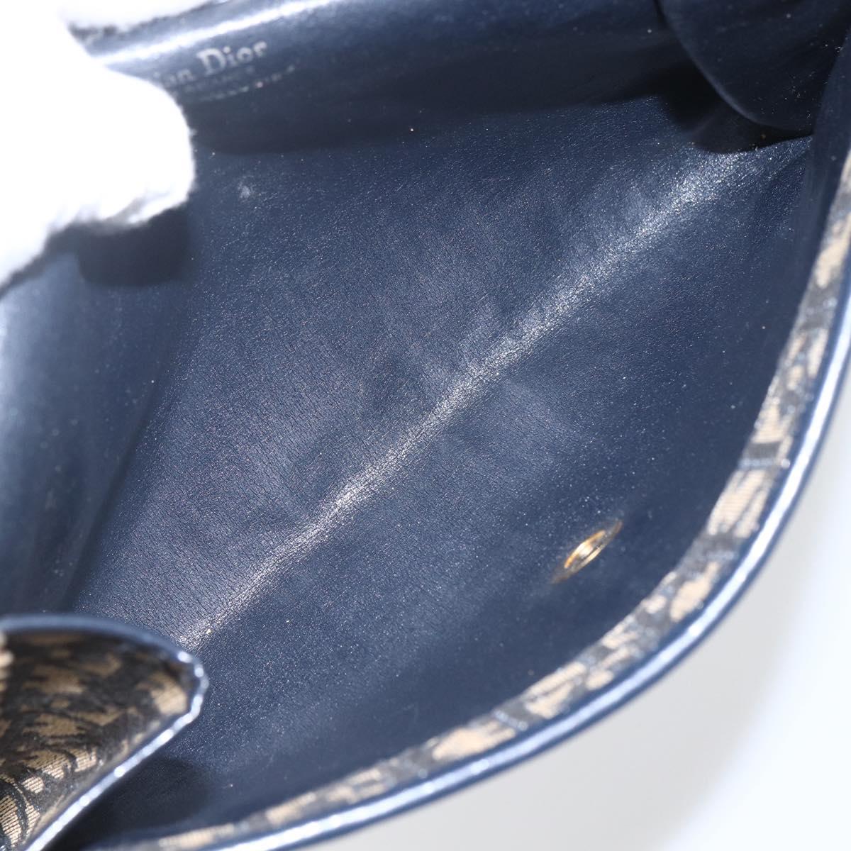 Christian Dior Trotter Canvas Chain Shoulder Bag Navy Gold Auth ka934