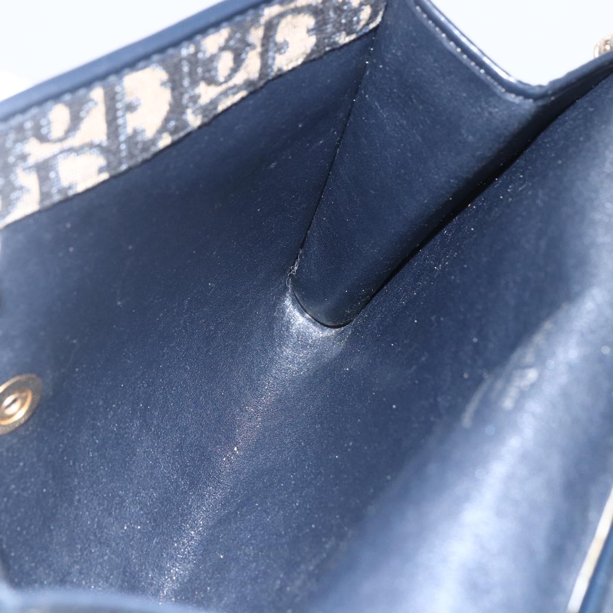 Christian Dior Trotter Canvas Chain Shoulder Bag Navy Gold Auth ka934