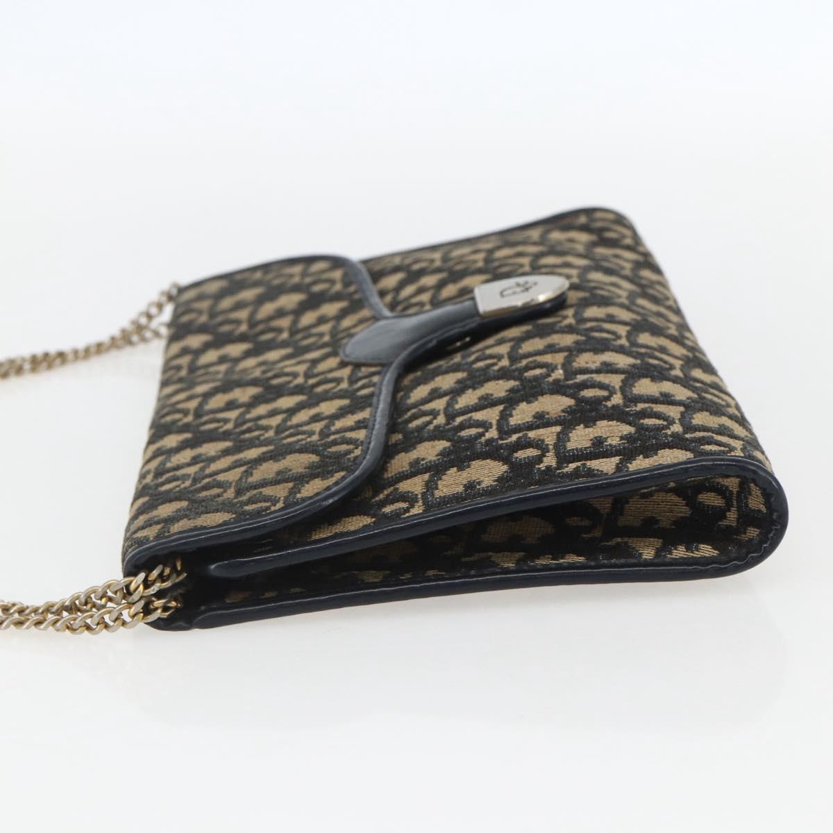 Christian Dior Trotter Canvas Chain Shoulder Bag Navy Gold Auth ka934