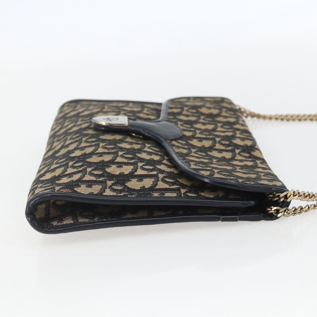 Christian Dior Trotter Canvas Chain Shoulder Bag Navy Gold Auth ka934