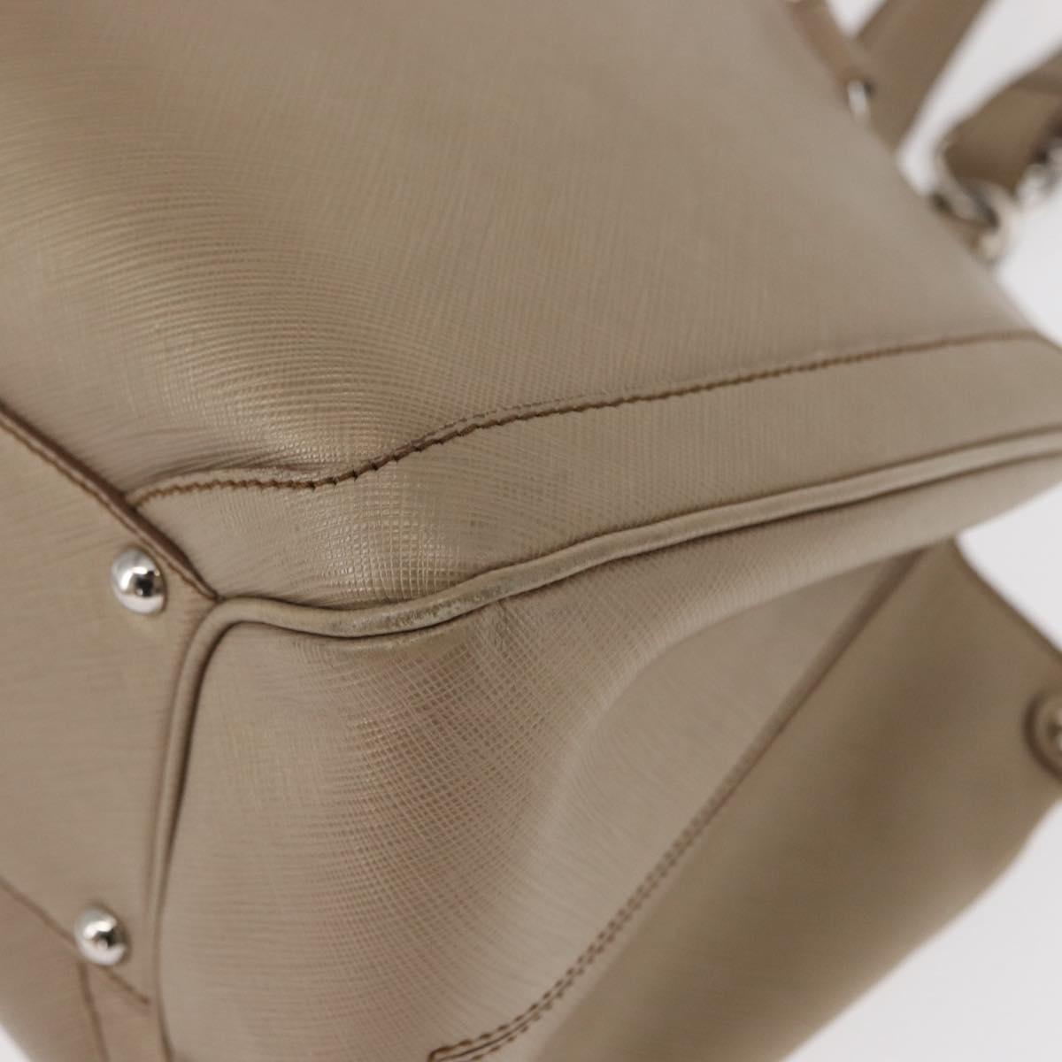 Salvatore Ferragamo Tote Bag Leather Beige Silver Auth ka939