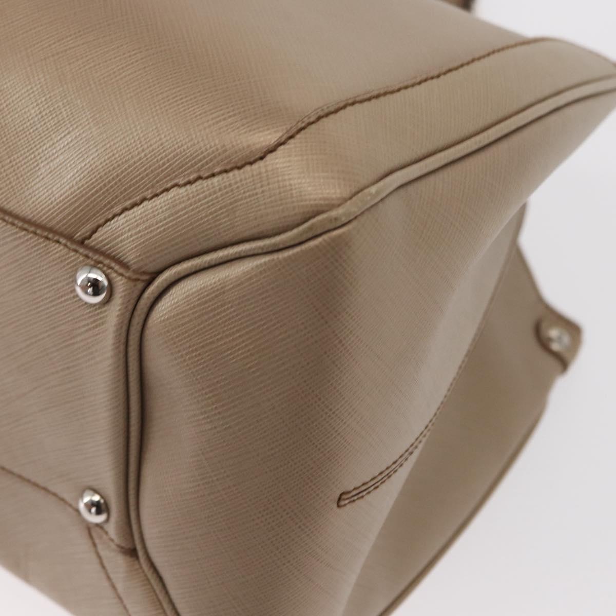 Salvatore Ferragamo Tote Bag Leather Beige Silver Auth ka939