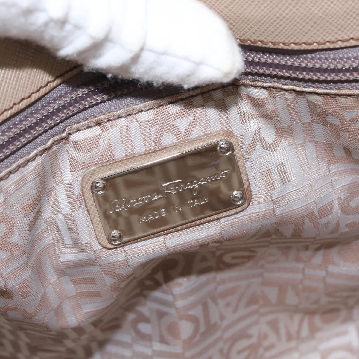 Salvatore Ferragamo Tote Bag Leather Beige Silver Auth ka939