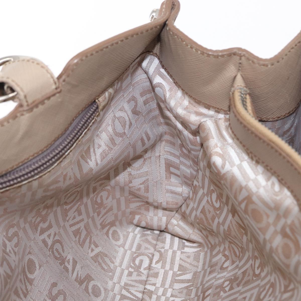 Salvatore Ferragamo Tote Bag Leather Beige Silver Auth ka939