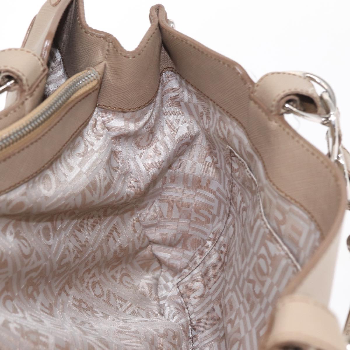 Salvatore Ferragamo Tote Bag Leather Beige Silver Auth ka939
