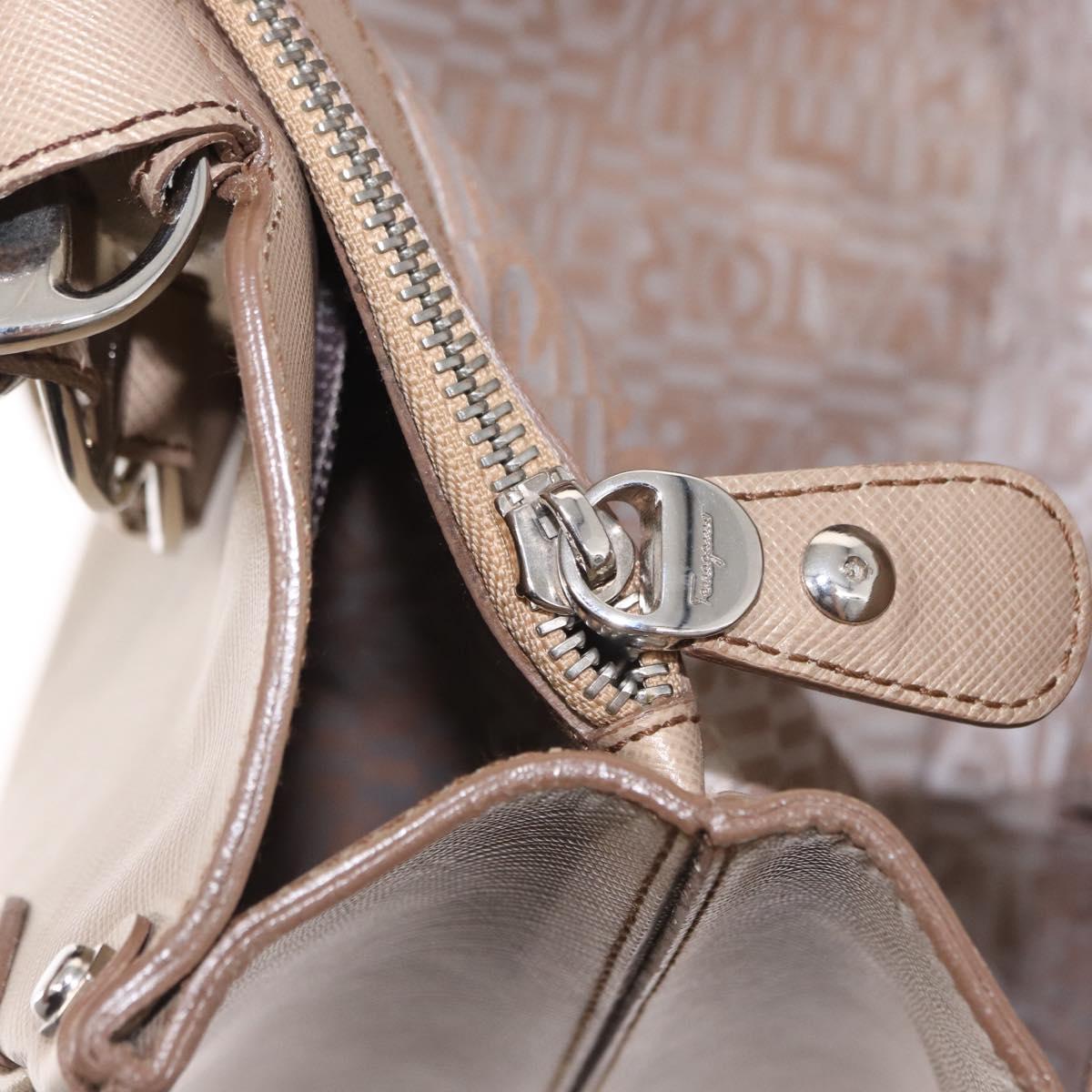 Salvatore Ferragamo Tote Bag Leather Beige Silver Auth ka939