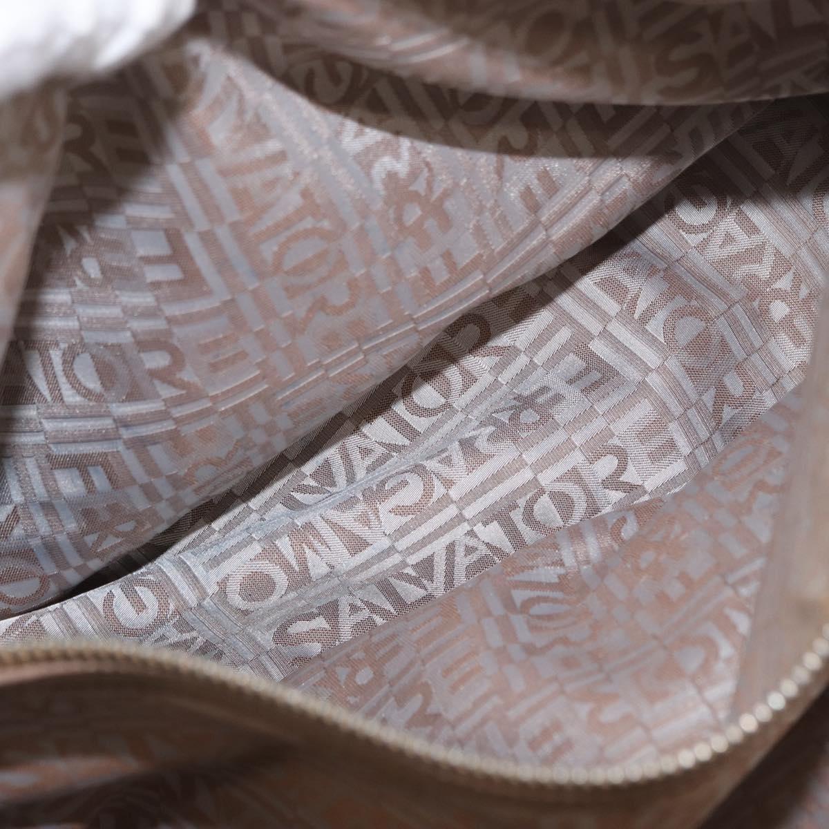 Salvatore Ferragamo Tote Bag Leather Beige Silver Auth ka939