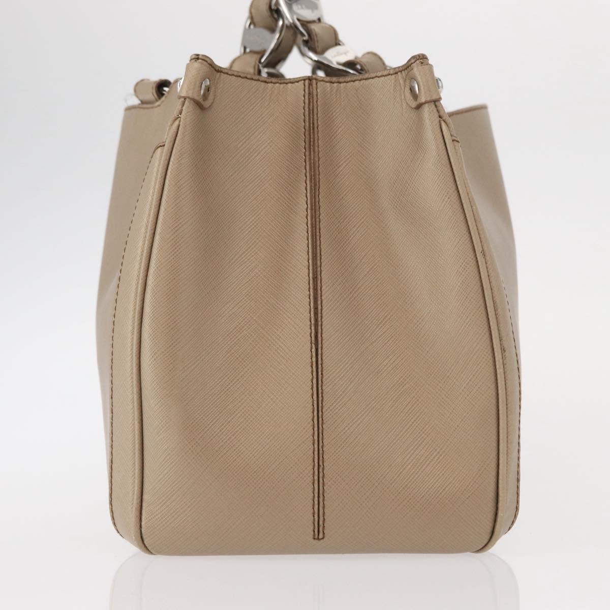 Salvatore Ferragamo Tote Bag Leather Beige Silver Auth ka939