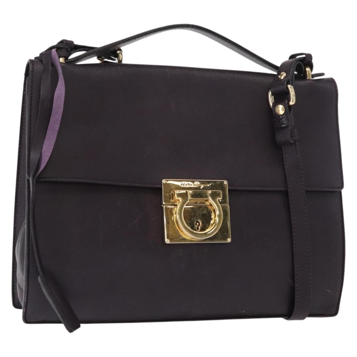 Salvatore Ferragamo Gancini Shoulder Bag Leather 2way Purple Gold Auth ka942