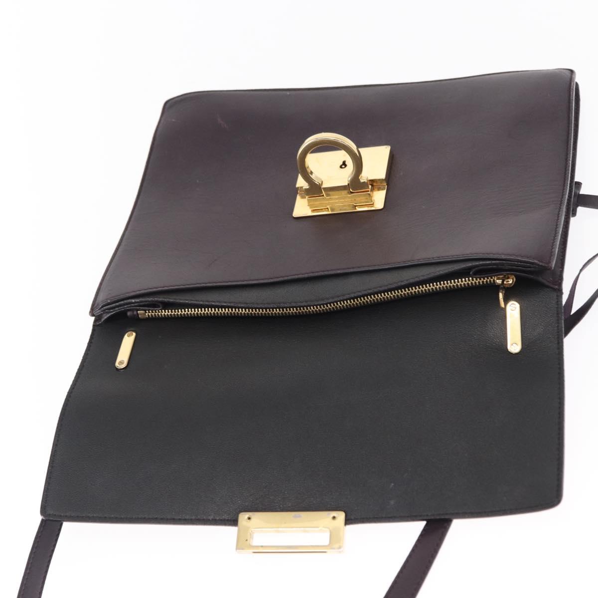 Salvatore Ferragamo Gancini Shoulder Bag Leather 2way Purple Gold Auth ka942