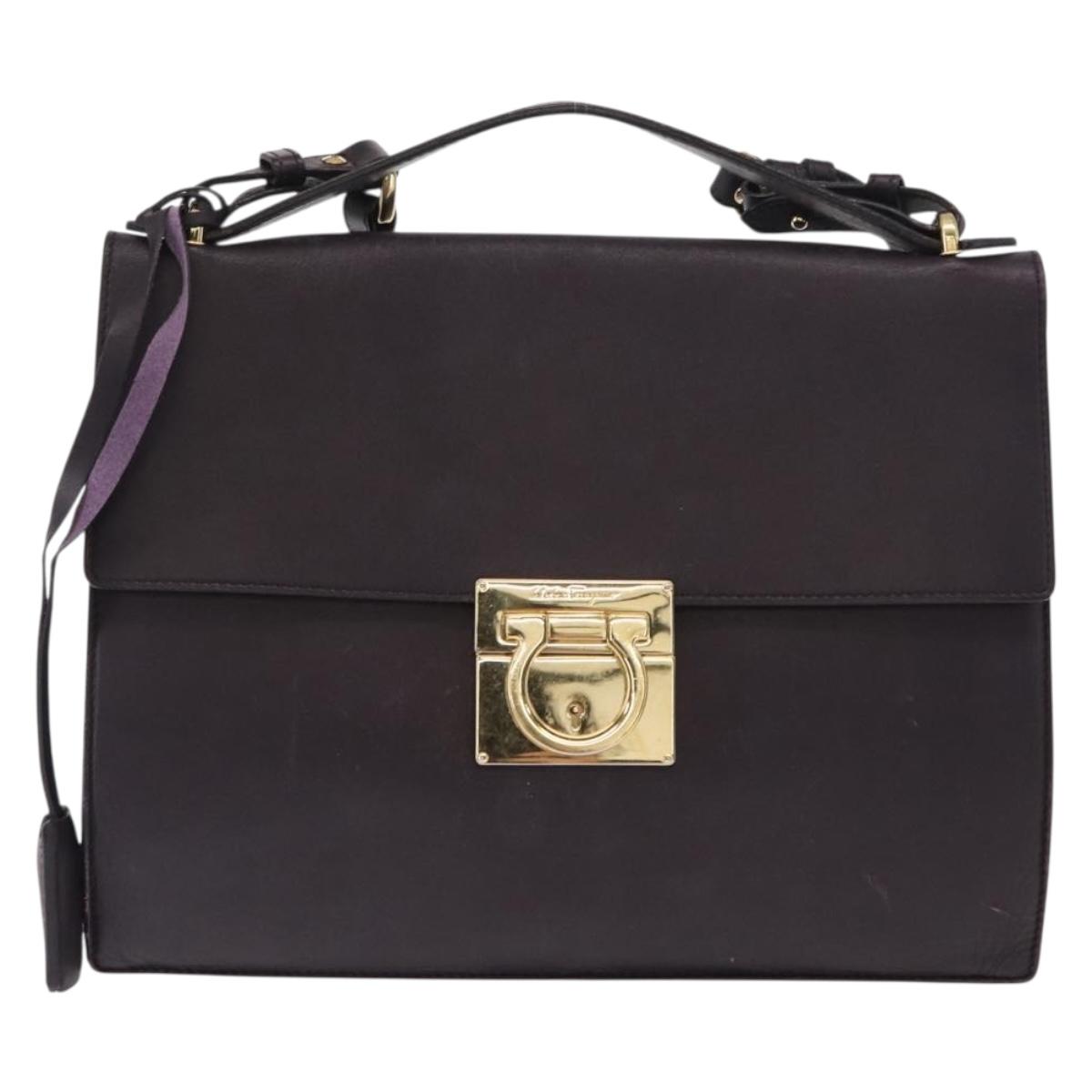 Salvatore Ferragamo Gancini Shoulder Bag Leather 2way Purple Gold Auth ka942